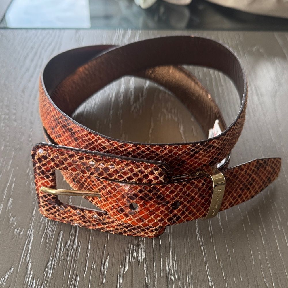 Michael Kors Brown Orange Leather Belt with Gold Tone Buckle Snake Print Size L - Picture 9 of 12